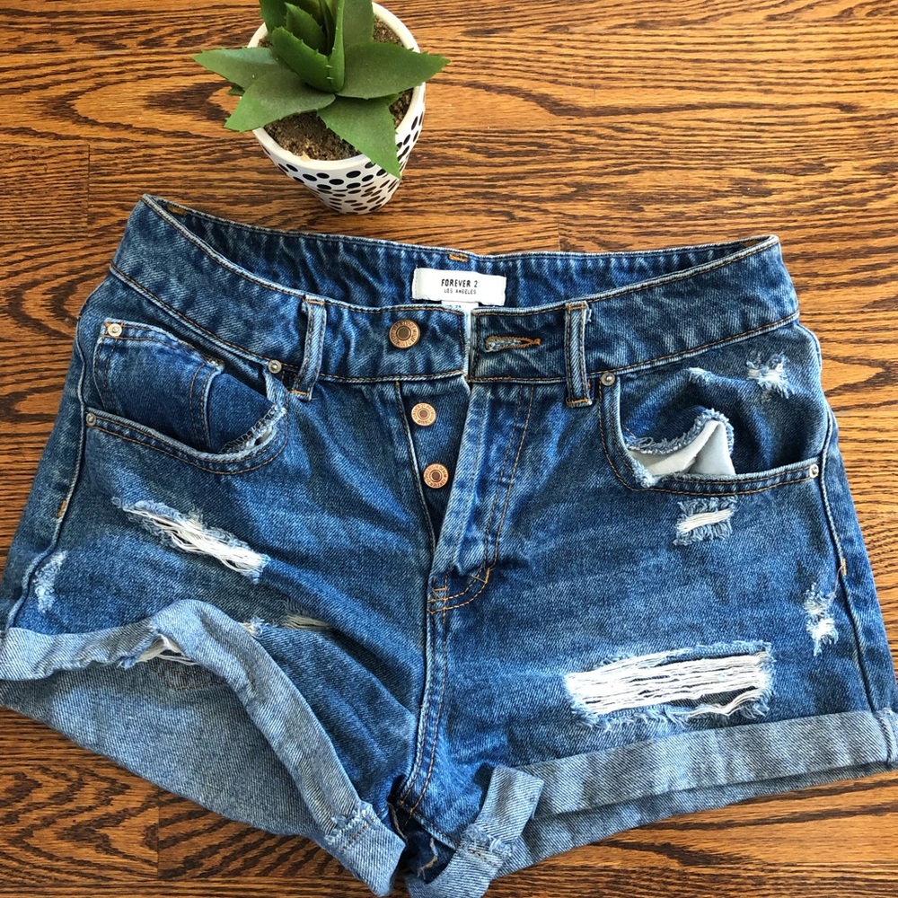 High Waisted Distressed Shorts
